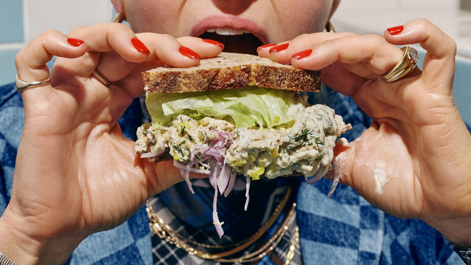 Dill pickle tuna sandwich